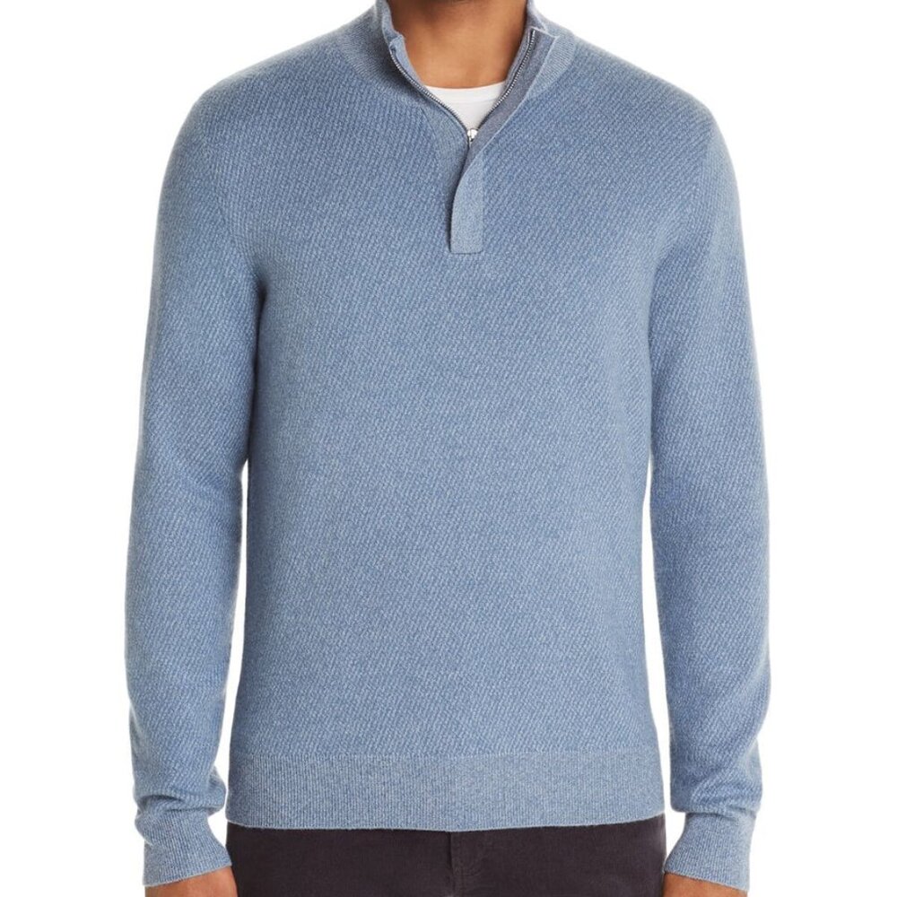 The Mens Store Light Blue Quarter Zip Wool Pullover Sweater